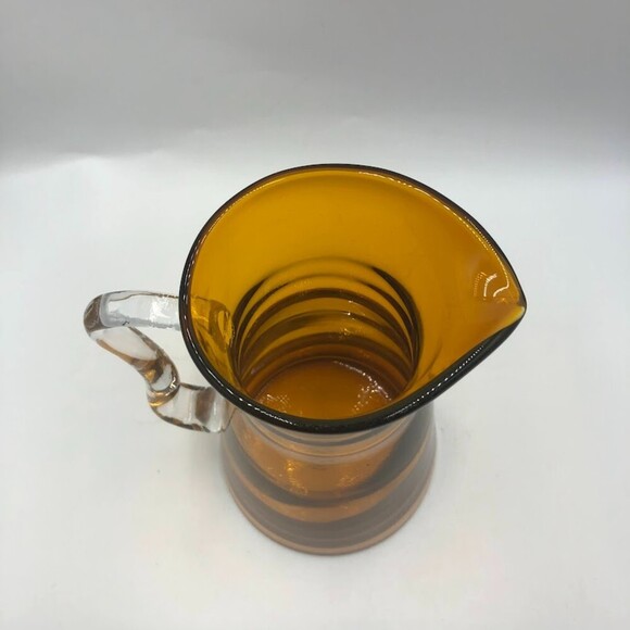 Vintage Amber Handblown Glass FTD Carafe Pitcher Clear Handle Serveware - Picture 6 of 15